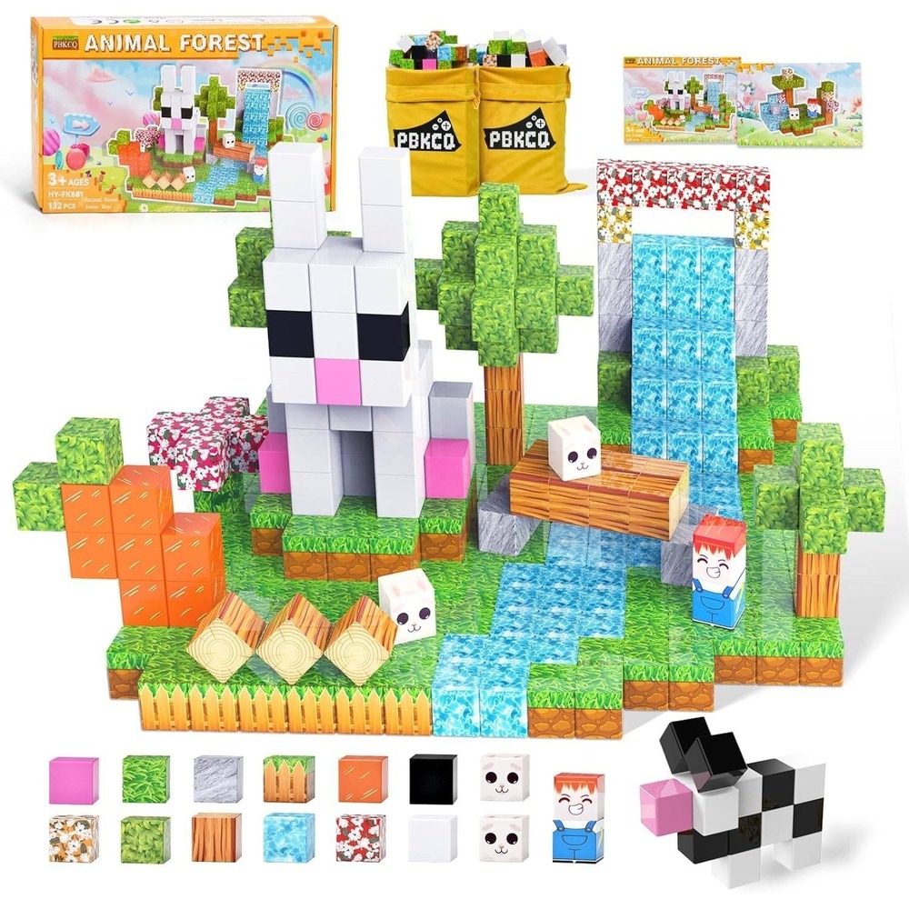PBKCQ Animal Forest 132PCS Magnetic Building Blocks Toddler‎ Toys,Build Forest W